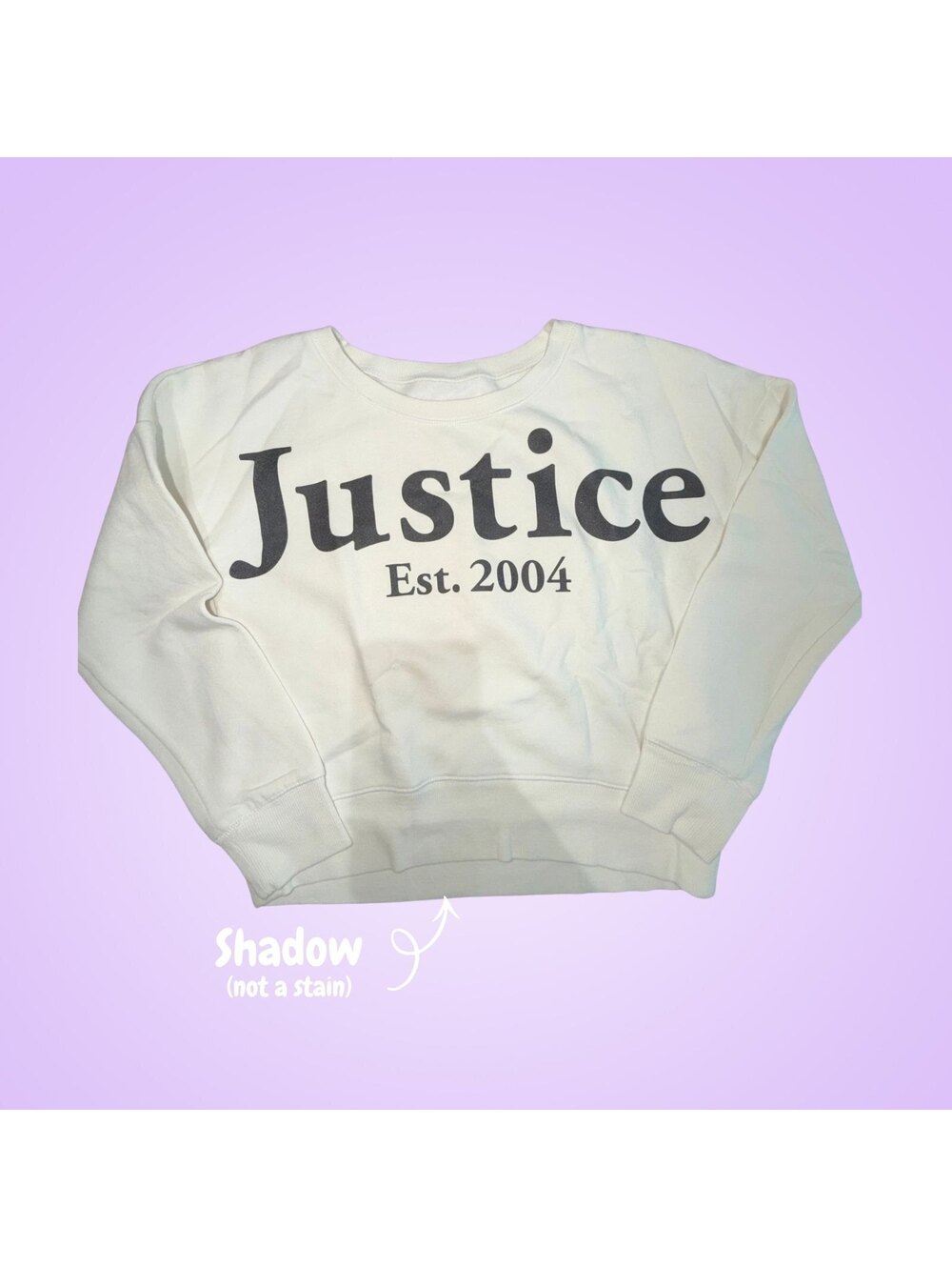 Justice Active Girls Size 10 Off White Cream Logo Graphic Pullover Sweatshirt
